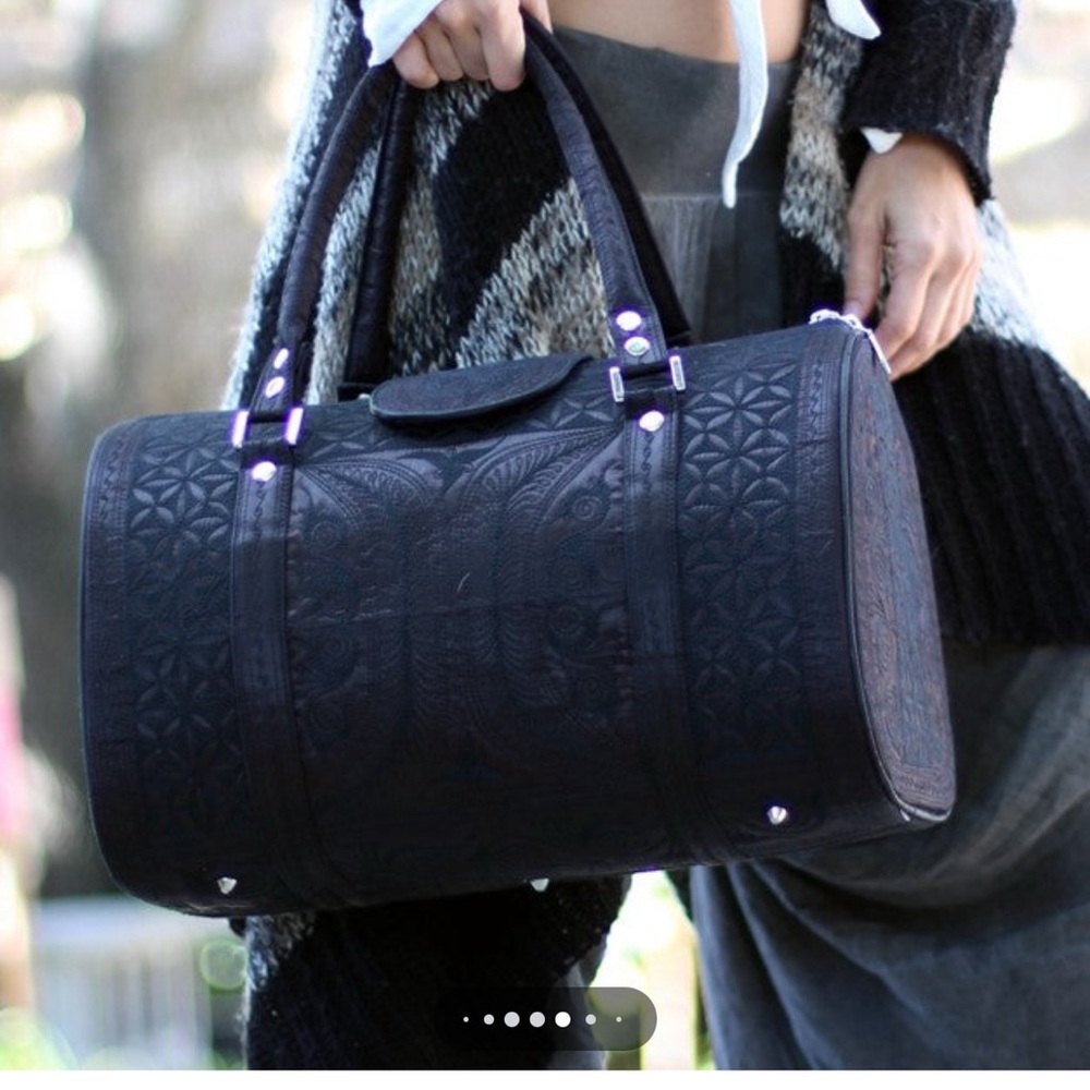 Black Embossed Satin Travel Bag by BANDA!!! All Black w/Silver Finishings!!!